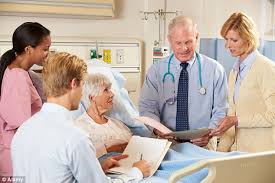 elderly person in hospital discussing care needs